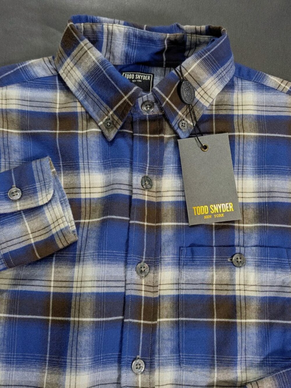$178 Todd Snyder Men`s Blue Check Flannel BD Shirt Size XS NWT 100% Cotton
